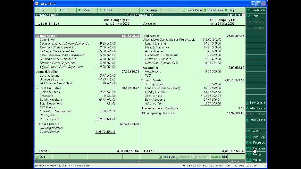 Tally.ERP 9 Detailed BS Video customization - YouTube