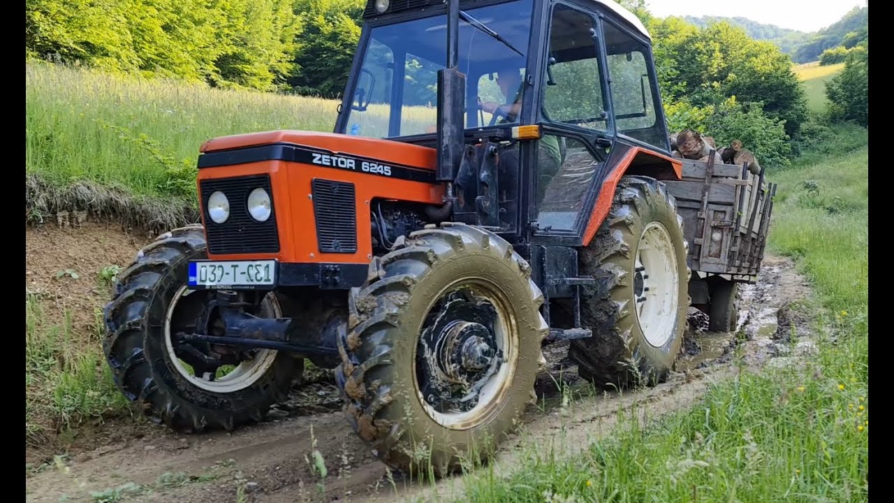 Zetor 6245 - U šumi poslije kiše (Vožnja drva kroz blato do koljena)