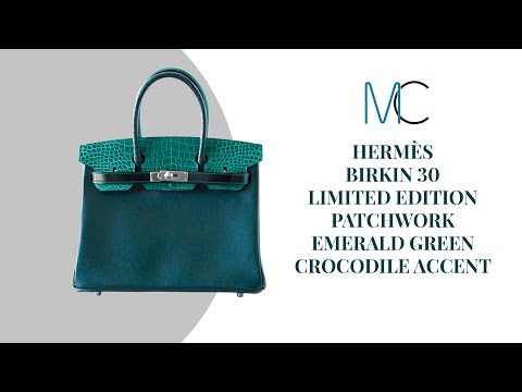 Hermes Birkin Bag 30cm Patchwork Emerald Green Crocodile Accent