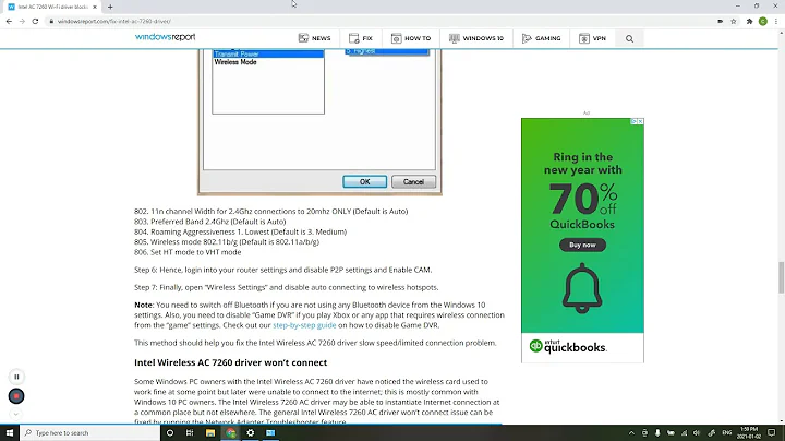 QT #1: Intel(R) Dual Band Wireless-N 7260 Disconnecting Fix