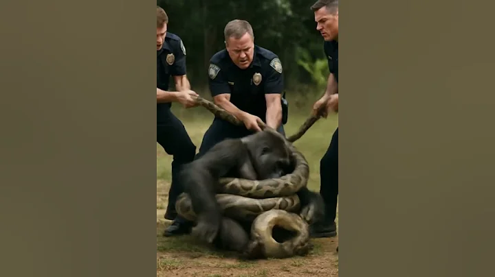 Rescue 🦍🐍 Police pull python off struggling gorilla 信じられない！ #shorts #gorilla #police #고릴라 #비단뱀 #경찰
