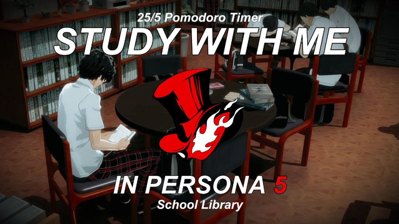 Study with Me in Persona 5 | School Library | 25/5 Pomodoro Timer