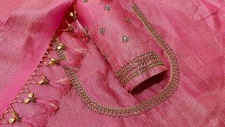 Beautiful and elegant aari embroidery blouse design || maggam work blouse designs screenshot 3