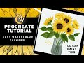 Easy digital, watercolor, sunflower tutorial!