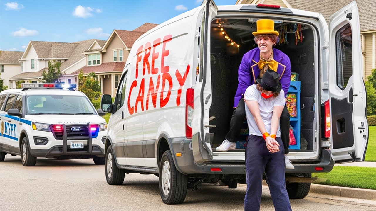 Бесплатный розыгрыш с фургоном конфет на Хэллоуин! *Копы*