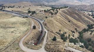 4 Trains in One Shot! - A Busy Day on Tehachapi - 4K HD Drone Footage