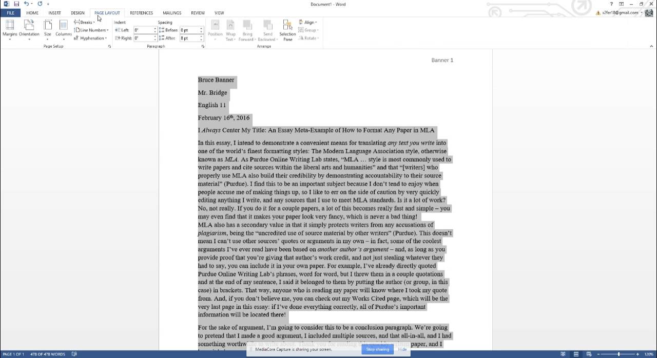 Double Spaced Mla Format Example Mla Style Research Paper Examples