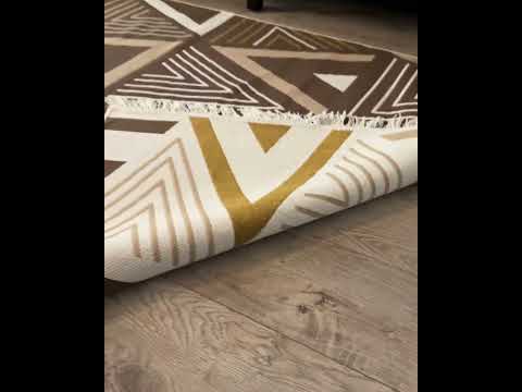 Коричневий двосторонній килим з геомеричним малюнком, турецького виробництва, без ворсу, розмір 80x300, видео 1