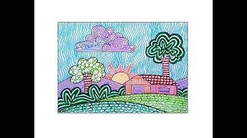 SCENERY USING LINE PATTERN DRAWING | TEXTURE DRAWING SCENERY| LINE LANDSCAPE DRAWING