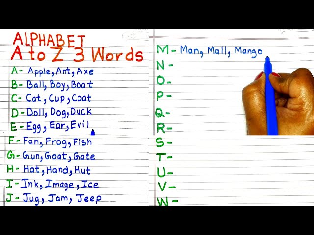 Alphabet A-Z । A-Z Spelling। A To Z Words In English। Writing A For Apple  🍎 Basic English Words - Youtube
