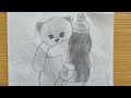 How to draw a girl holding a huge bear easy sketches [ Hoor sketches ]
