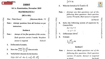 BCA 1ST SEM MATHEMATICS 1ST NOV 2019 | CCSU