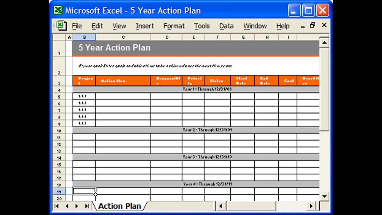 microsoft action plan template excel