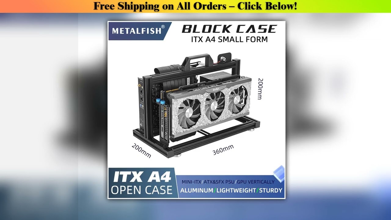 METALFISH BlockCase Aluminum ITX A4 Open Frame Case Support MINI-ITX Mainboard GPU Vertically