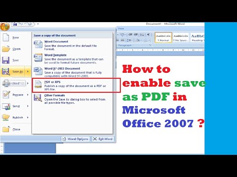 How to enable save as PDF in Microsoft Office 2007 ?