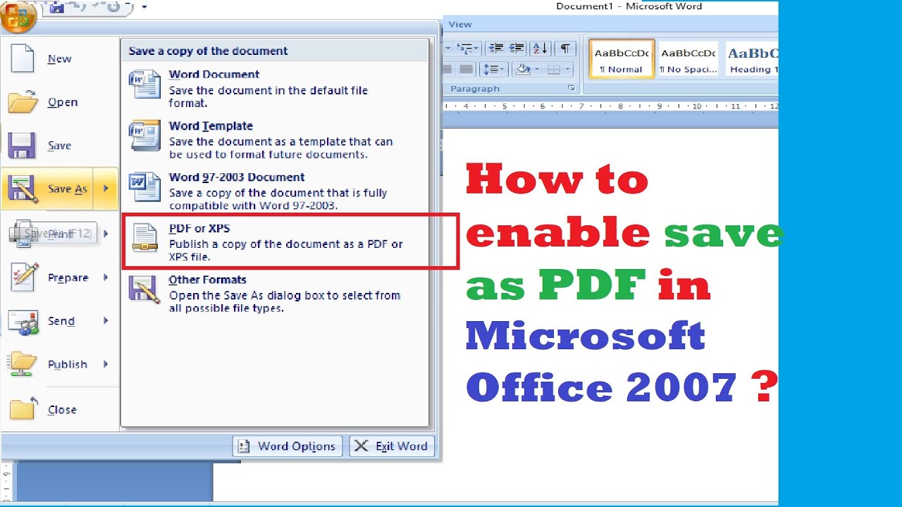 How To Enable Save As Pdf In Microsoft Office 2007 ? - Youtube