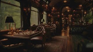 Rainy Night Jazz & Train Sounds 🚂♟️ Wizard's Chess Lounge Ambience | Sleep, Study, Relax
