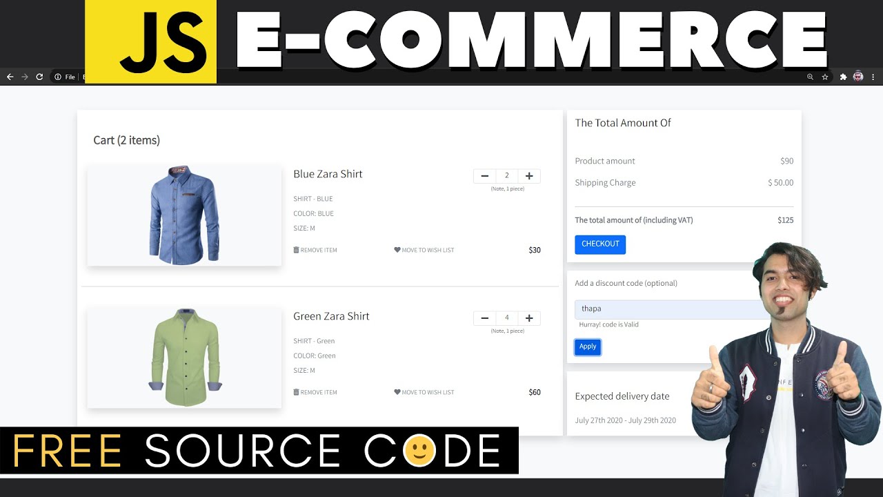 Responsive E-Commerce Shopping Cart Page in JavaScript & Bootstrap 5 