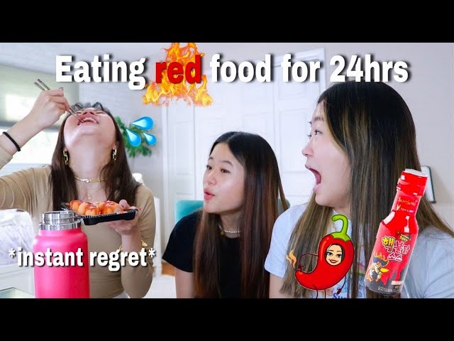 we only ate RED FOODS for 24 hours!! (spicy Korean food edition) class=