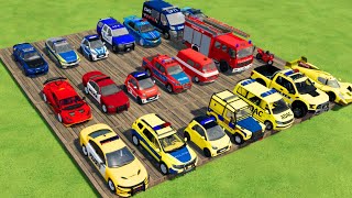 Download Lagu TRANSPORTING CARS, AMBULANCE, POLICE CARS, FIRE TRUCK OF COLORS! WITH TRUCKS! - FS 22 MP3