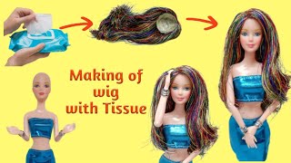 EASY MAKING OF BARBIE WIG|DIY BARBIE DOLL WIG WITH SATIN RIBBON|MAKING OF DOLL HAIR|BARBIE HACKS