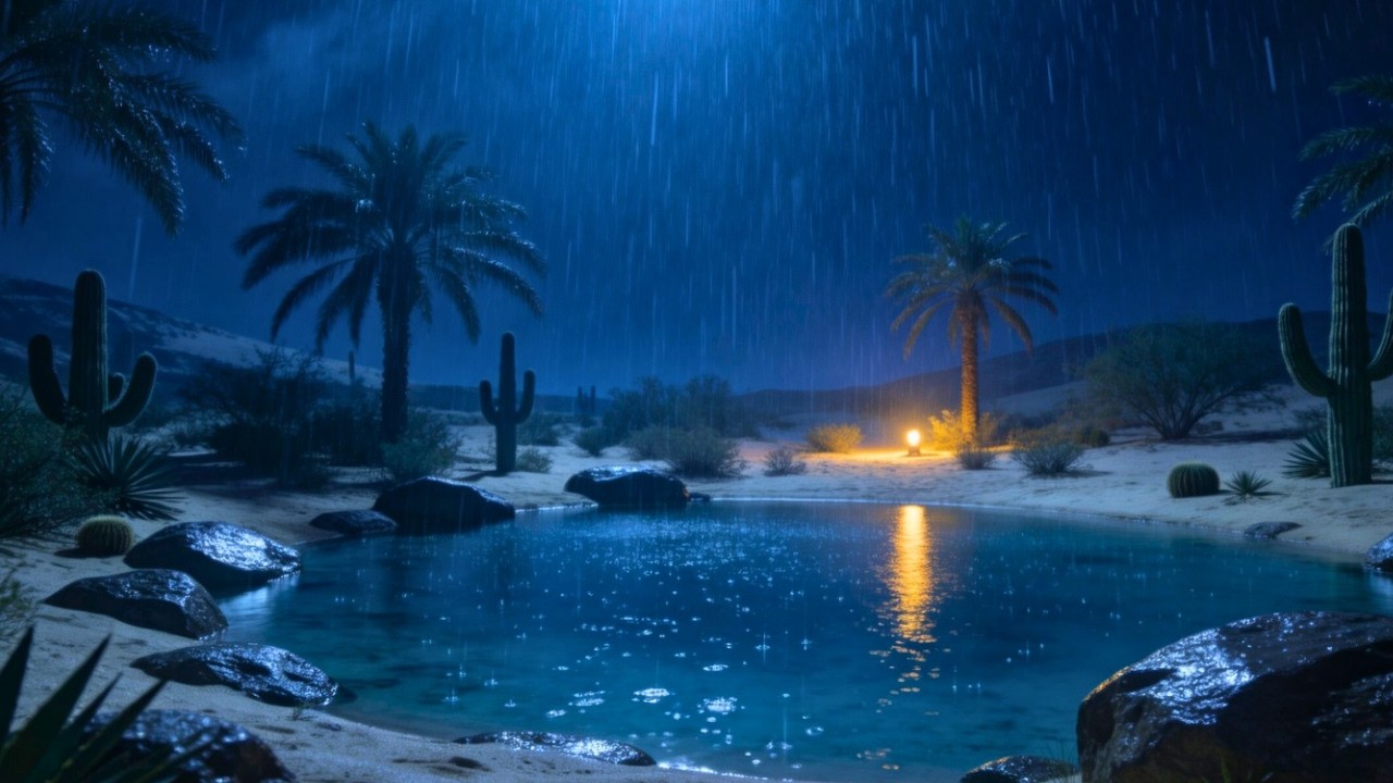 Soft Rainfall at a Desert Oasis During the Night | ASMR - YouTube