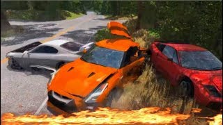 BeamNG Drive Crashes Compilation 2018 Police Spike Strip Multi-Vehicle Pileup #1