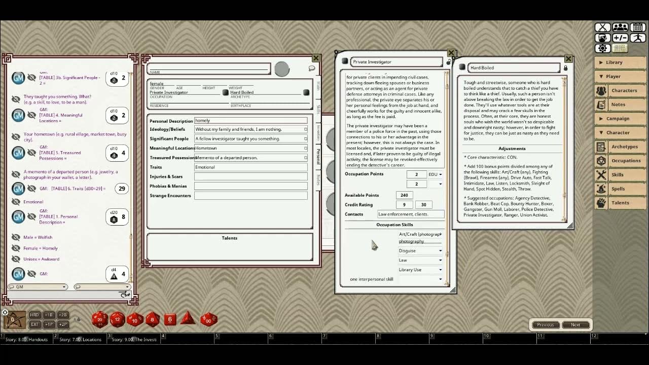 Call of Cthulhu 7e Character Creation for Fantasy Grounds YouTube