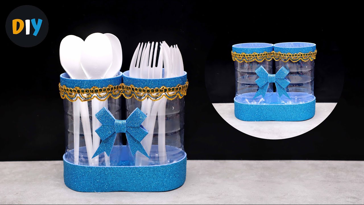 Ide Kreatif Tempat Sendok / Tempat Pensil dari Botol Plastik | Plastic Bottle Pen Holder Ideas