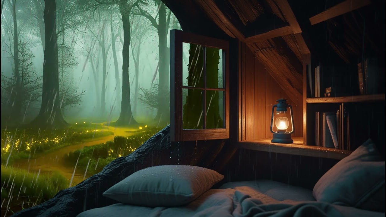 Light Rain with Distant Thunder  | Soothing Owl Sounds for Sleep, Study, or Relaxation