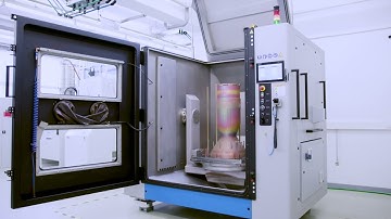 Automated depowdering of a copper rocket engine in a Solukon SFM-AT1500-S