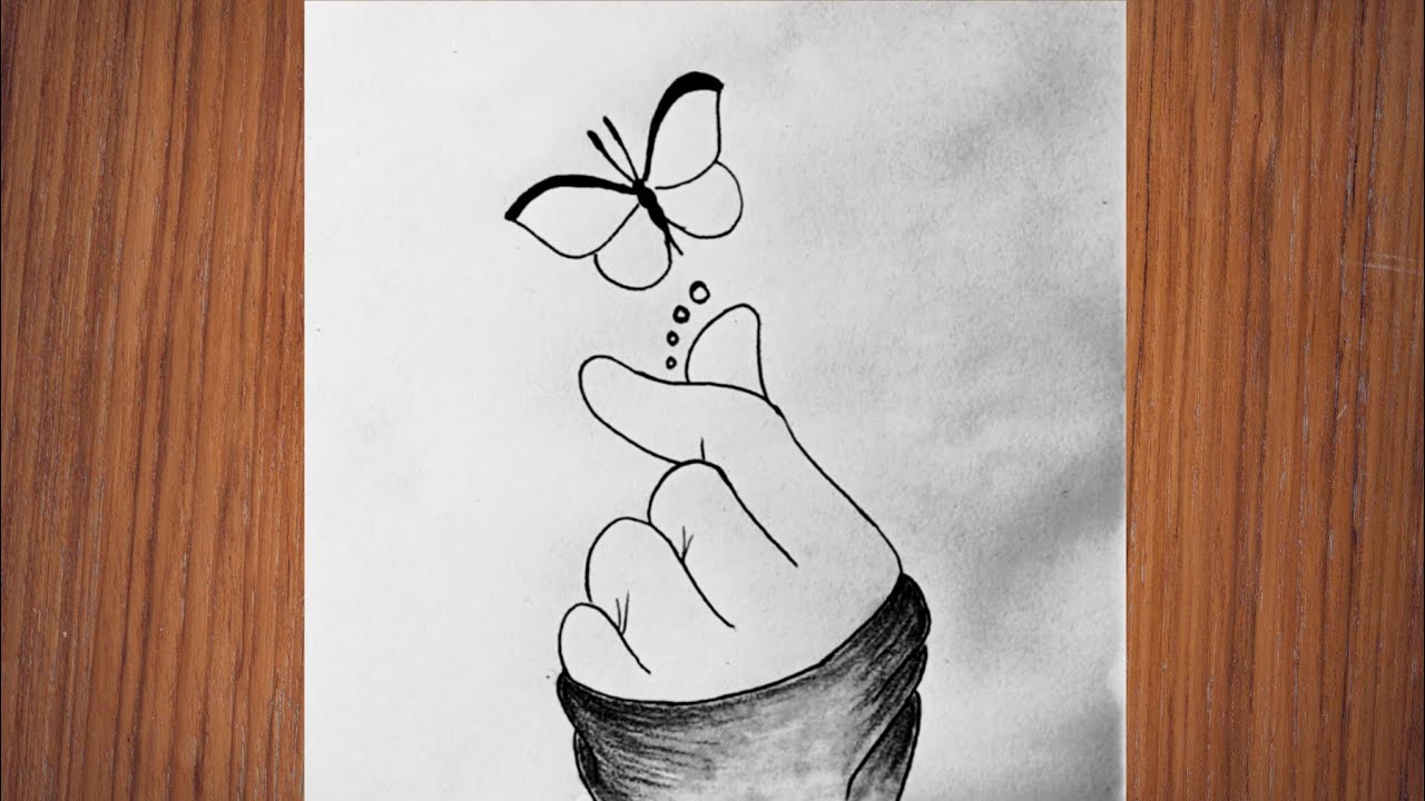 How to draw hand with butterfly pencil drawing 