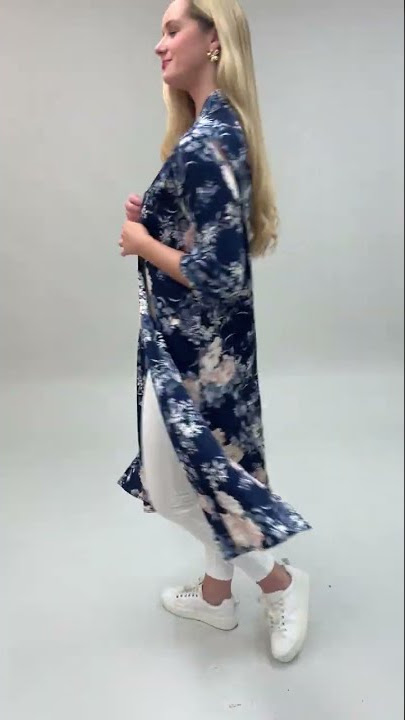 Yumi Navy Floral Satin Kimono