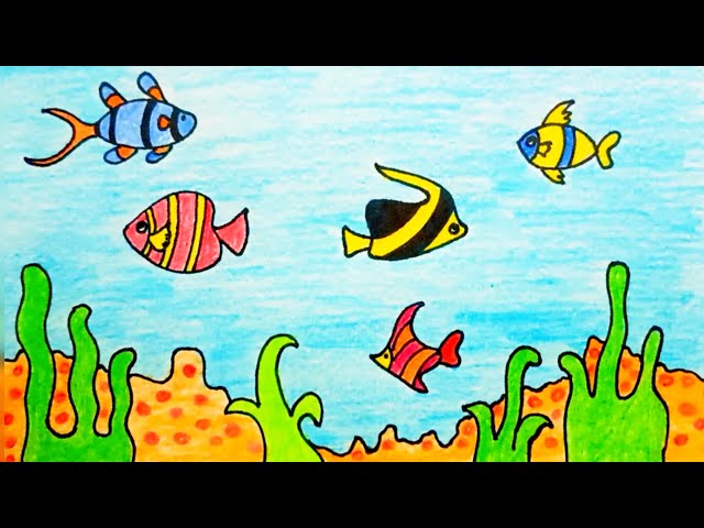 How to draw Underwater | Underwater Drawing | Fish Aquarium Drawing -  YouTube