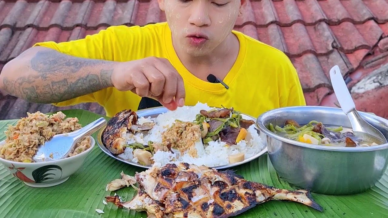 လယ်သမားဟင်းချို ငါးကင် သရက်သီးငပိထောင်း ဆီလွတ်ထမင်းဝိုင်း 🥣🥵