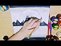 Black  white  easy landscape painting for beginners  poster color