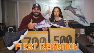 Wife's Honest Sneaker Review - Yeezy 500 High Slate & Yeezy 700 Carbon Blue by The Emans 2,385 views 4 years ago 7 minutes, 26 seconds