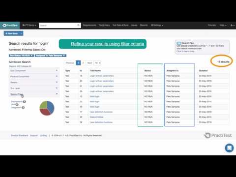 PractiTest: Faceted Search Results - GUI update
