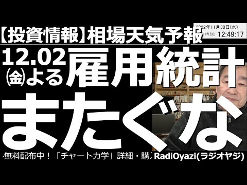 【相場天気予報(総合投資情報)】12月２日(金)の雇用統計、またぐな！　今晩、日付が変わって午前３時30分にパウエルFRB議長の講演がある。２日(金)の夜10時半は雇用統計だ。ポジションは手じまおう。