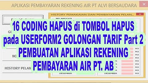 16 Coding Tombol Hapus di Userform2 Golongan Tarif Part 2 VBA Excel Aplikasi Pembayaran Rekening Air