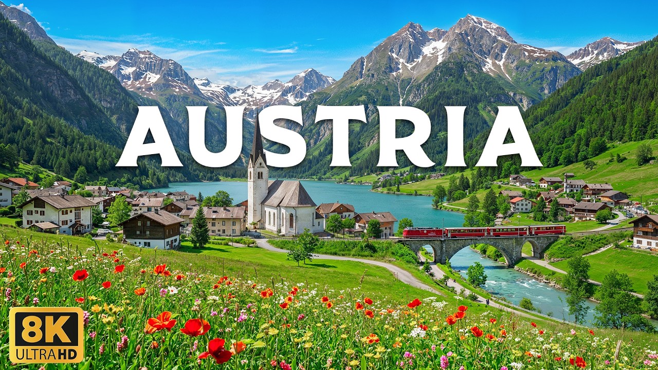 Австрия 8K | Альпийское спокойствие – туманные долины, изумрудные озера и тихие деревни