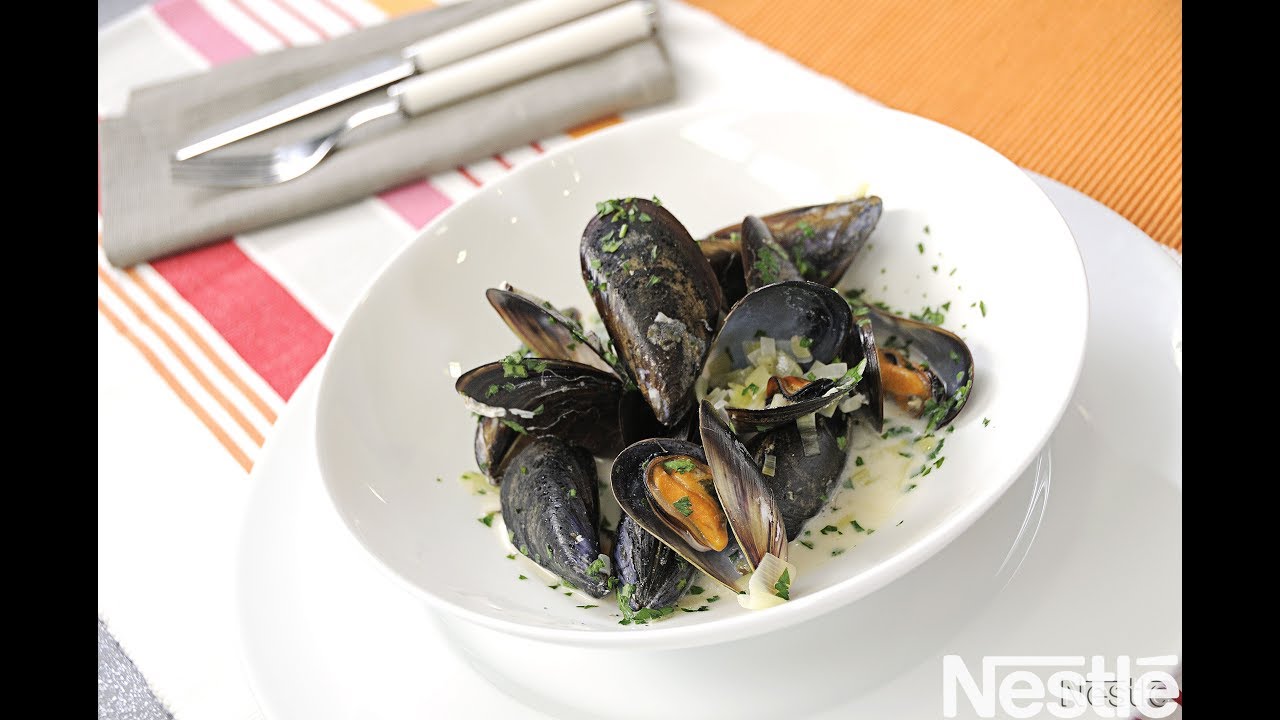 Mejillones con sidra a la crema - Recetas rápidas Nestlé leche de tigre
