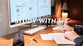 📚 2-HOUR STUDY WITH ME | 🎹 Calm Piano, Gentle Rain | Japanese Study | Pomodoro 25/5