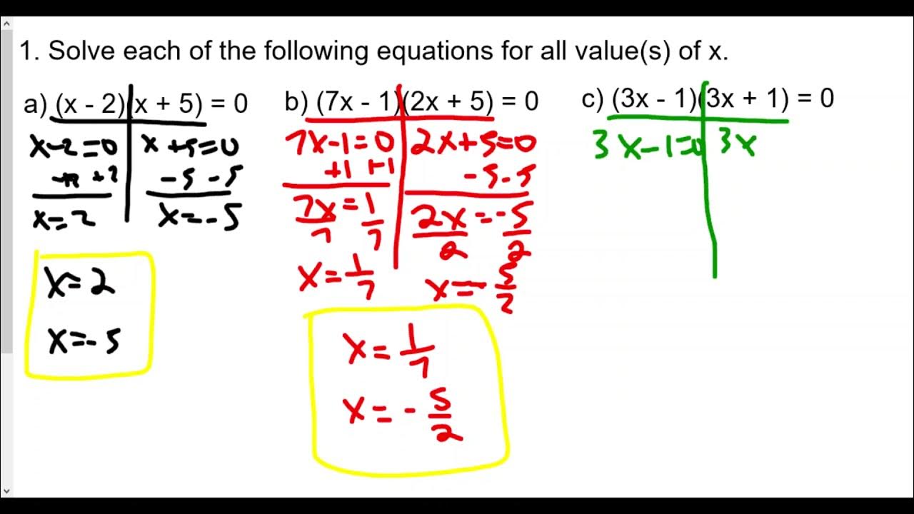 the zero product law common core algebra 2 homework