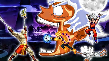 Kratos V2 OP VS Goku DBS V3.5 OP (AF), Naruto V2 OP (AF) & TC Luffy OP Buff (AF) in Jump Force Mugen