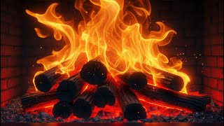 Relaxation & Peace — Radiant Firewood Flames with Gentle Sparks in a Rustic Brick Hearth