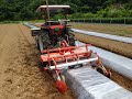 [subtitled]平高畝成形同時マルチ　太陽熱消毒　Soil solarization/Fertilizer application/Ridging/Bed tiller/Mulch laying