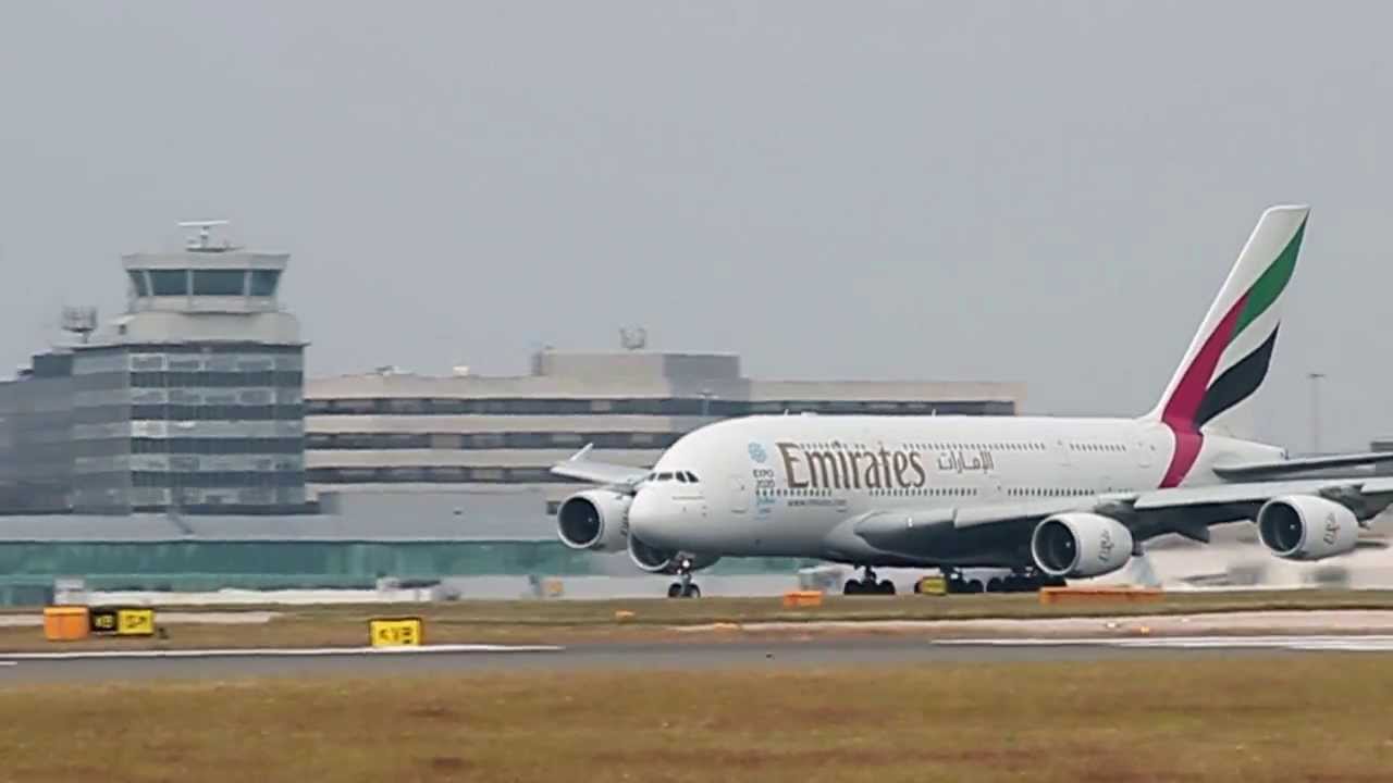 Emirates A380 B777 takeoffs at Manchester Airport. - YouTube