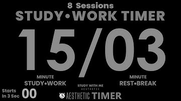 DARK Mode, Pomodoro Timer 15 / 3, No Music, 2.5 Hour Study, 8 Sets, 15 Minute Study Gentle Alarm