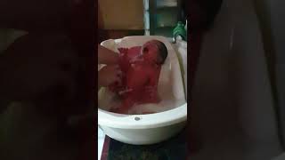 Baby Caleb Easton 1st Bath